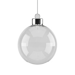 Obraz premium Pristine, perfectly spherical, transparent glass christmas ornament with a gleaming silver cap, suspended against a solid transparent background in shadowless studio light. Concept for customizable