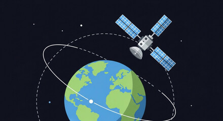Satellite orbiting earth in space with solar panels and communication equipment © M azam