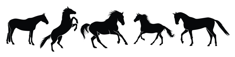set of horses silhouette isolated on a white background