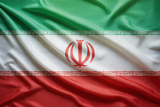 Close-up of Iranian flag with wavy fabric flag of Iran