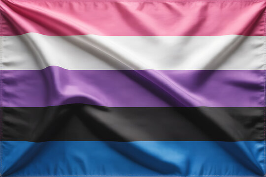 Nonbinary flag with pink, white, purple, black, and blue horizontal stripes