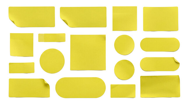 collection of yellow sticky notes and paper scraps on a transparent background, perfect for design and communication concepts.