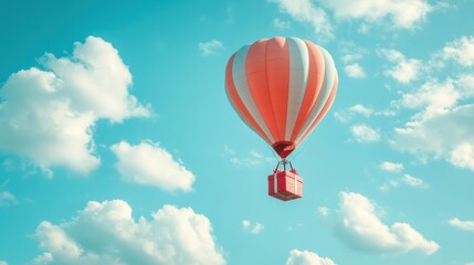 Fototapeta premium A Box flying on a parachute with pink cloud,vector illustration of package flying down from sky and cloud with parachute, concept for delivery service,shopping online,air delivery service.