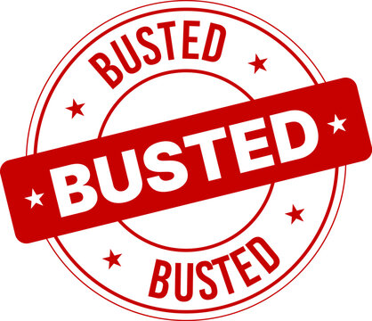 Busted round stamp icon with bold text, clean circular badge design for warning notices, status marks, documents, media content, and graphic layouts, isolated on transparent background. Vector