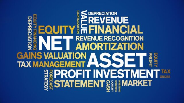 Net Asset animated word cloud-text design animation tag kinetic typography seamless loop.