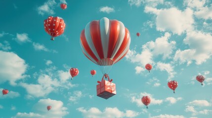 Obraz premium A Box flying on a parachute with pink cloud,vector illustration of package flying down from sky and cloud with parachute, concept for delivery service,shopping online,air delivery service.