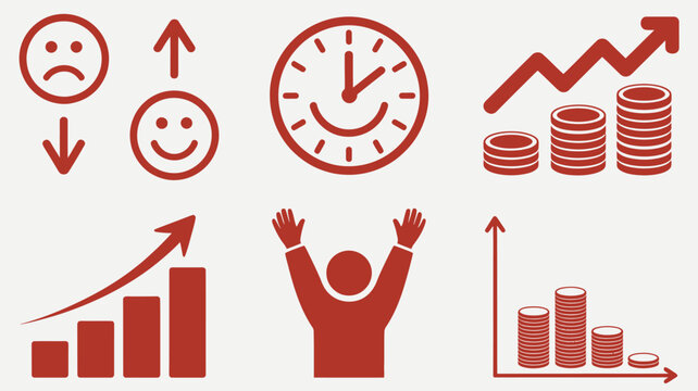 Collection of Icons Representing Success, Growth, and Time Management