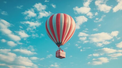 Fototapeta premium A Box flying on a parachute with pink cloud,vector illustration of package flying down from sky and cloud with parachute, concept for delivery service,shopping online,air delivery service.