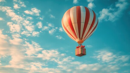Obraz premium A Box flying on a parachute with pink cloud,vector illustration of package flying down from sky and cloud with parachute, concept for delivery service,shopping online,air delivery service.