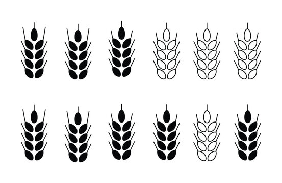 Collection of Wheat Ear Icons: Solid and Outline Styles