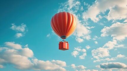 Fototapeta premium A Box flying on a parachute with pink cloud,vector illustration of package flying down from sky and cloud with parachute, concept for delivery service,shopping online,air delivery service.