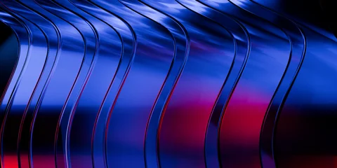 Cyberfuturistic transparent glass plane elements and liquid acrylic red purple blue glow on black backdrop cinematic tech background design cover art visuals 3d rendering © IM_VISUALS