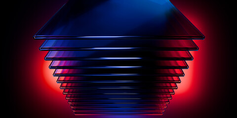 Cyberfuturistic transparent glass plane elements and liquid acrylic red purple blue glow on black backdrop cinematic tech background design cover art visuals 3d rendering © IM_VISUALS
