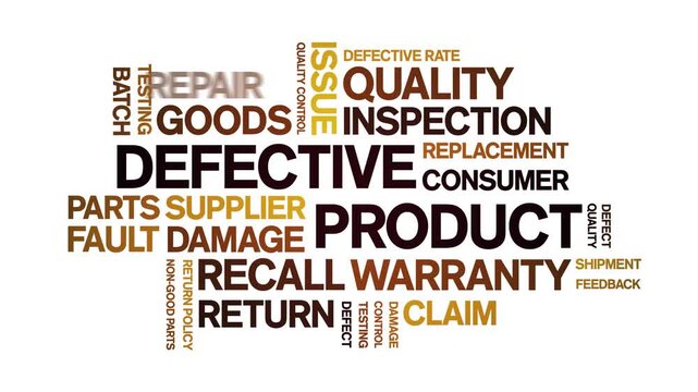 Defective Product animated word cloud-text design animation tag kinetic typography seamless loop.