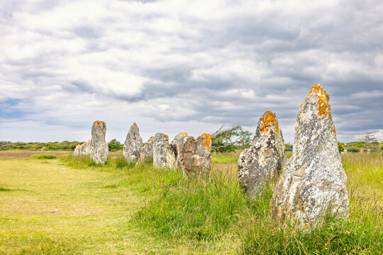 Standing stone in a row at alignements de lagatjar in France