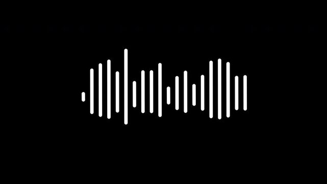 White digital Audiowave moving seamlessly on isolated transparent background, Abstract white audio waveform spectrum animation 4K