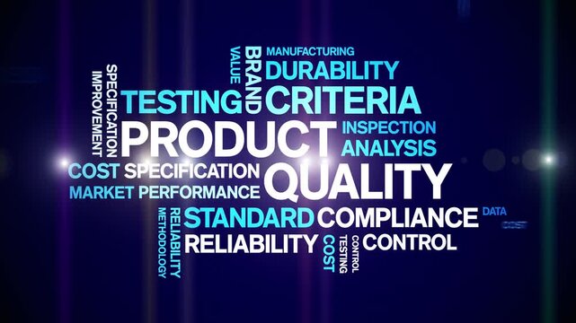 Product Quality animated word cloud-text design animation tag kinetic typography seamless loop.