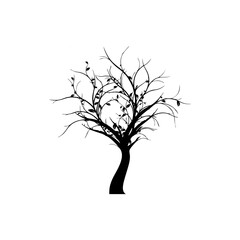 Fototapeta premium Minimal black tree silhouette with bare branches forming a subtle face shape. Elegant, artistic, and symbolic design perfect for modern wall art, logos, and nature-themed graphics.