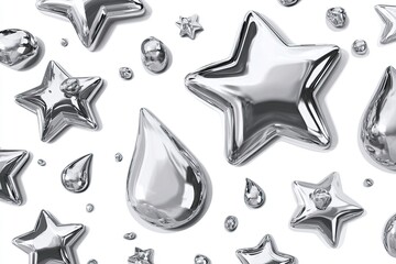 Obraz premium Shiny Silver Stars and Drops Pattern