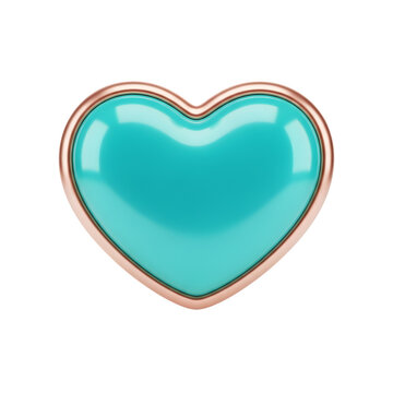 Shiny Teal Heart with Rose Gold Border Isolated on Transparent Background - Symbol of Love, Health, and Luxury