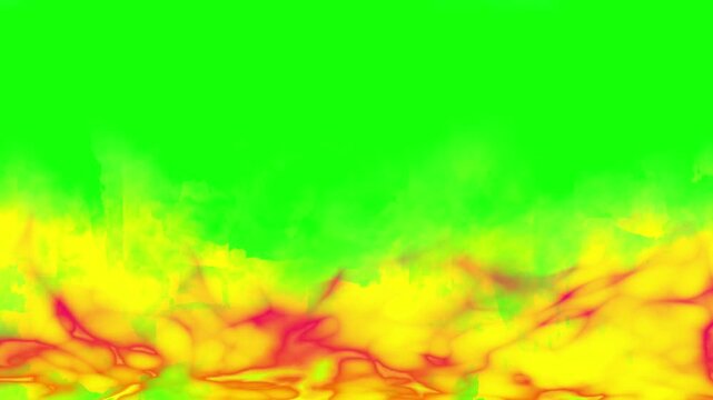 Vibrant abstract energy burst effect with luminous yellow and magenta plasma rising against a bright green screen background for visual effects.