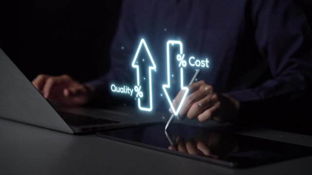 Business concept showing cost reduction and quality increase using Lean, Six Sigma, and Total Quality Management (TQM) to enhance efficiency, value, and customer satisfaction. Muxer