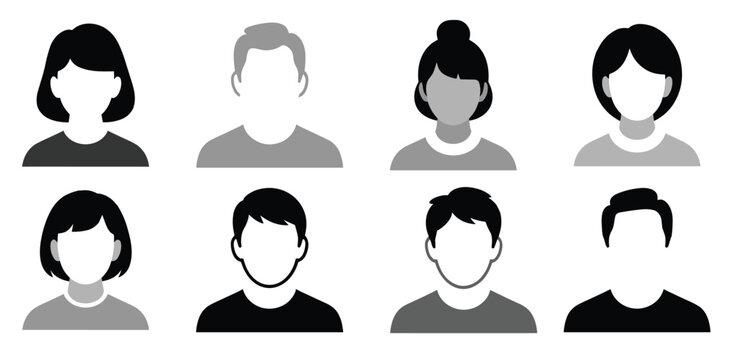  simple black and gray silhouette icons of people avatars user 
