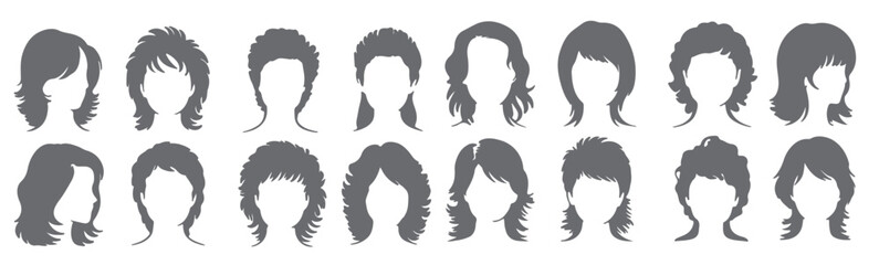Obraz premium sixteen grey female hairstyle silhouettes various short 