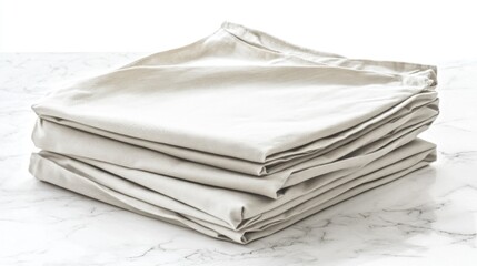 A neatly folded stack of organic cotton reusable produce bags is elegantly displayed on a subtly textured light surface, highlighting sustainable shopping.