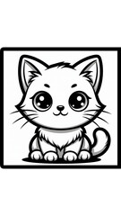 Obraz premium Cute Kawaii Kitten Line Art – Adorable Cartoon Cat Coloring Page Illustration