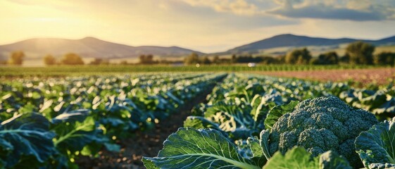 Fototapeta premium Fresh Healthy Vegetables in Vibrant Sunset Landscape