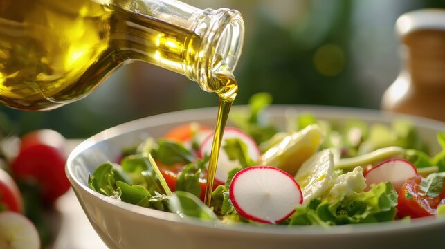 Fresh Salad Preparation with Olive Oil Drizzle