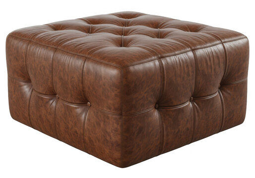 Brown leather tufted ottoman footstool furniture isolated on white background