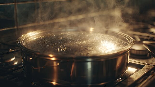 Water Boiling in Pot on Stove
