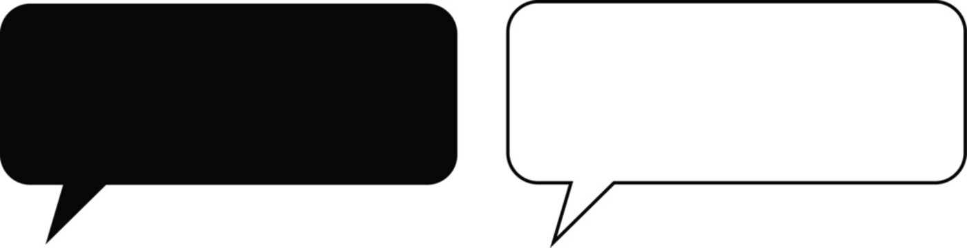 Speech and thought bubble icon set in flat and outline style, chat dialogue, comic talk balloons collection, black monochrome vector illustration isolated on transparent background