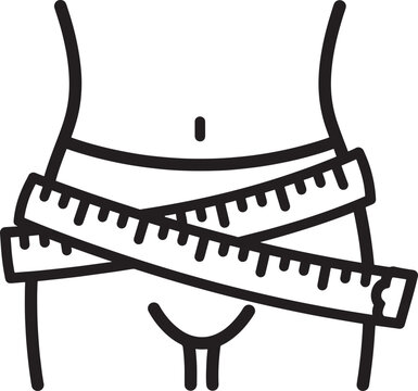 Waist with measuring tape vector icon for slimming weight loss monitoring and healthy lifestyle