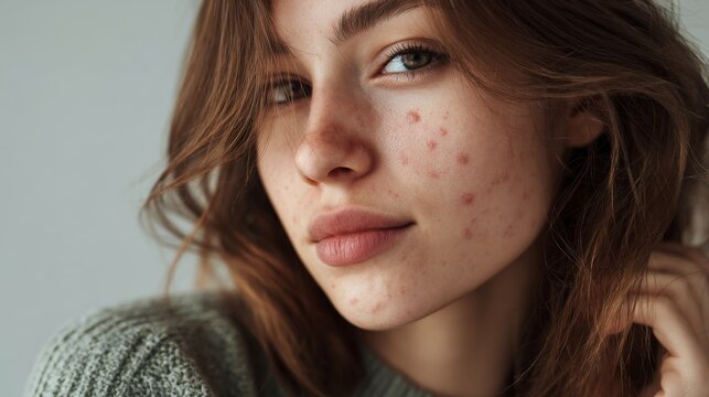 portrait of teenage girl with acne on her cheek
