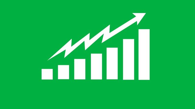 Business growth concept in allusive graph chart with green secreen. Excellent financial status of corporate business rise up