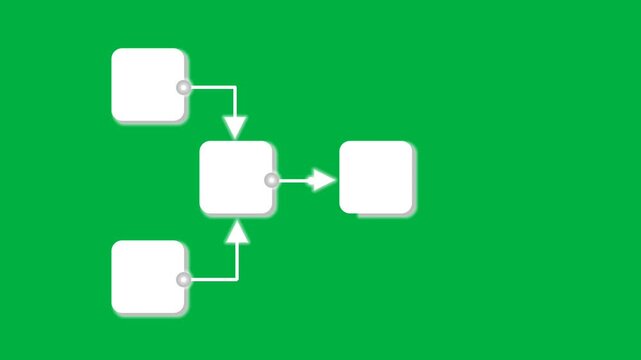 digital of a glowing workflow diagram with green secreen and interconnected nodes and arrows, symbolizing business processes, strategy, and goal achievement.