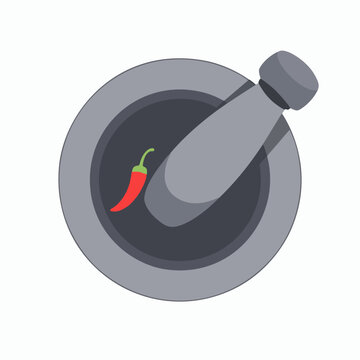 Traditional Stone Mortar and Pestle or Cobek with Chili Vector