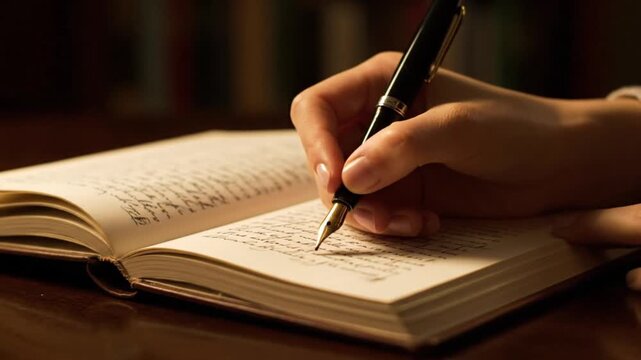 Elegant fountain pen on open book with handwritten notes
