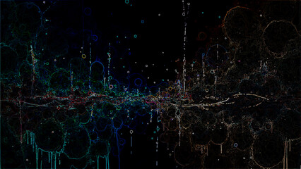 Vector Abstract Nightfall abstract depiction of a celestial tapestry, interwoven with radiant spheres of color against a backdrop of the profound night. A visual exploration of the cosmos. Design © Zìyóu