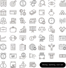 お金・銀行・両替のアイコンセット:紙幣・コイン・交換・送金素材