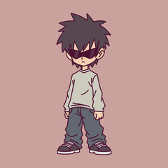 Cool chibi boy with spiky hair and dark sunglasses illustration