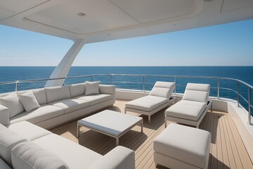 Obraz premium Luxury Yacht Lounge Deck with Ocean Horizon View