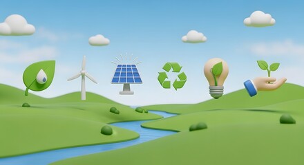 Renewable energy sources landscape with eco innovation and sustainability