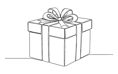 Obraz premium Wrapped gift box with a ribbon and bow created with a single continuous line drawing minimalist style.