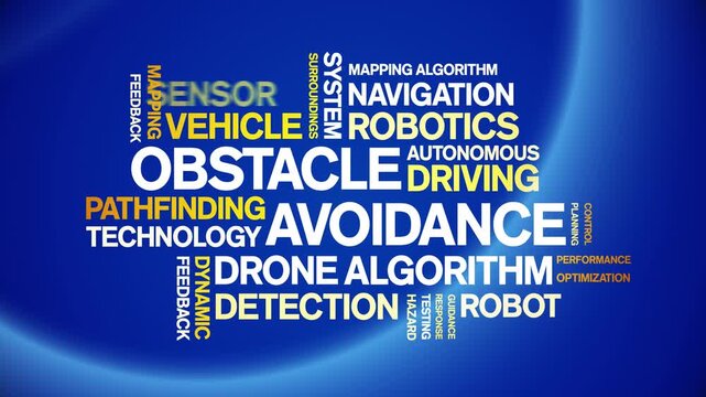 Obstacle Avoidance animated word cloud-text design animation tag kinetic typography seamless loop.