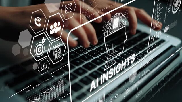 Innovative AI Insights Technology Concept with Human Interaction and Digital Interface for Stock Photography Use. Asymptotic smart data analytic.