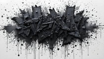 Realistic Grunge Graffiti Spray Paint Black Ink White Wall Background